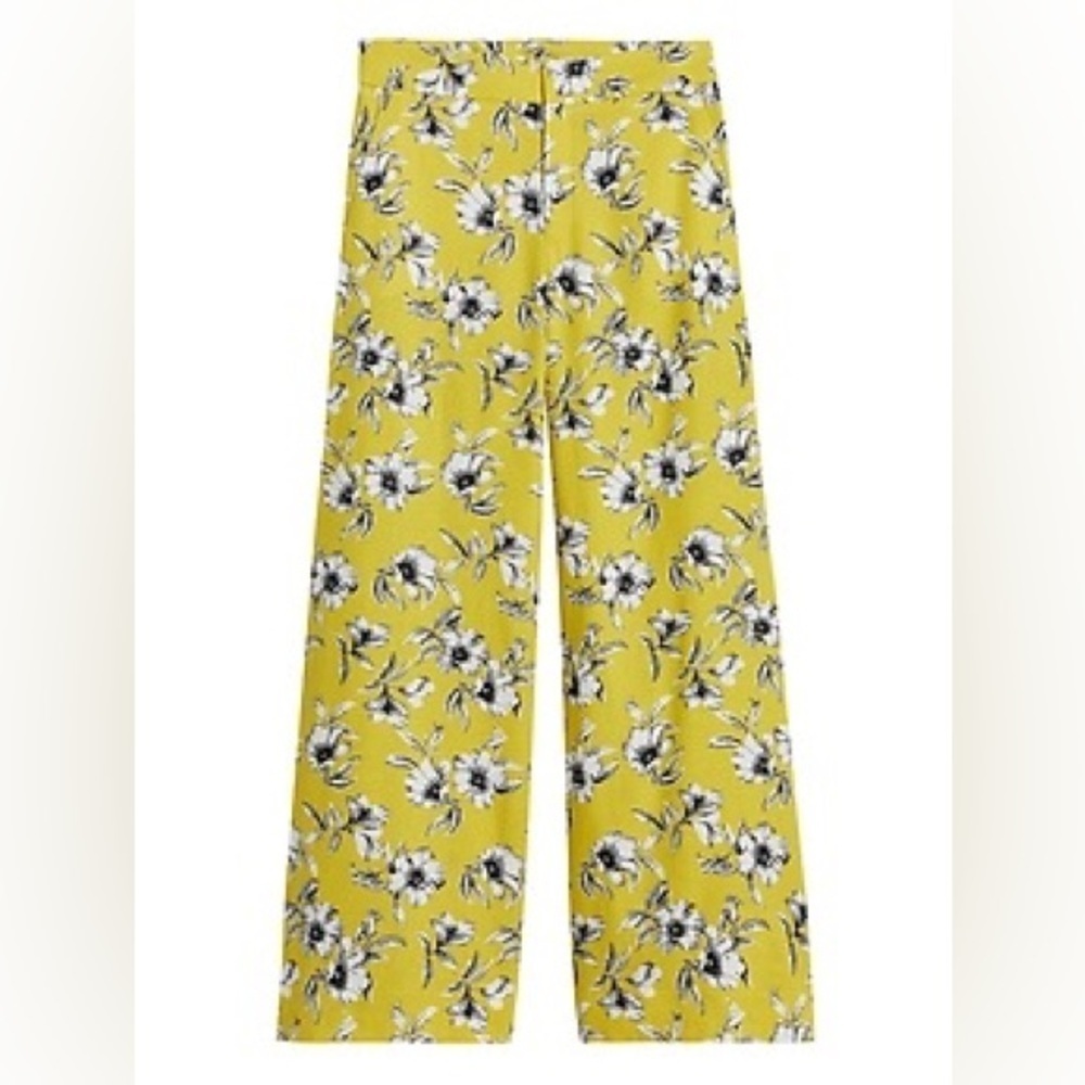 BANANA REPUBLIC Yellow Floral Linen Blend Wide-Leg Pants size 4